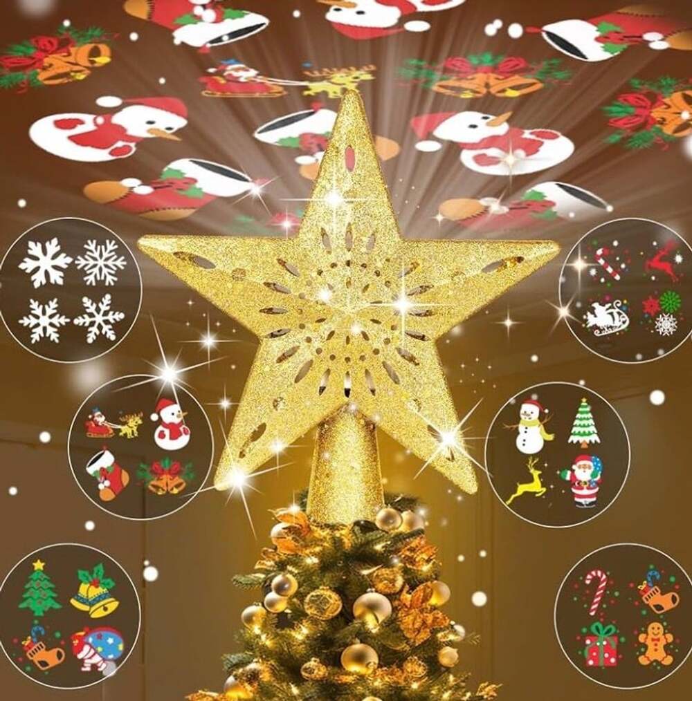 Christmas Tree Topper Gold Star Projector With 6 Slides